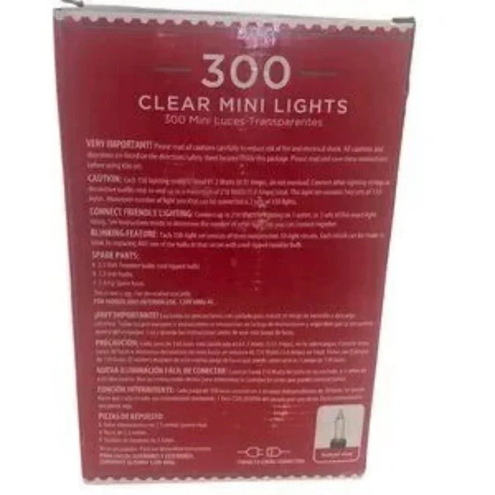 Holiday Time Clear 300 Mini Clear Lights Green Wire and 62.5 ft New in Box